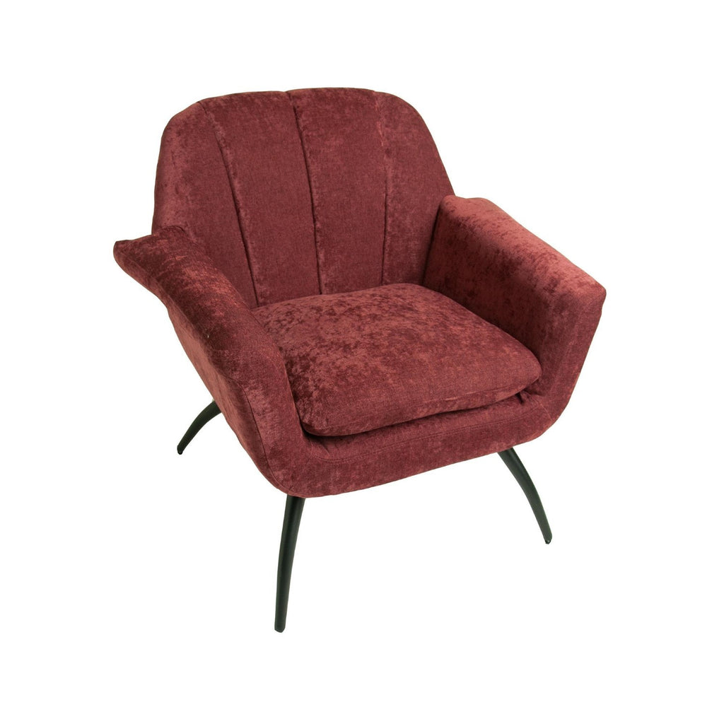 Modern Chenille Upholstered Red Cocktail Armchair with Curved Backrest - Home Furniture Interiors