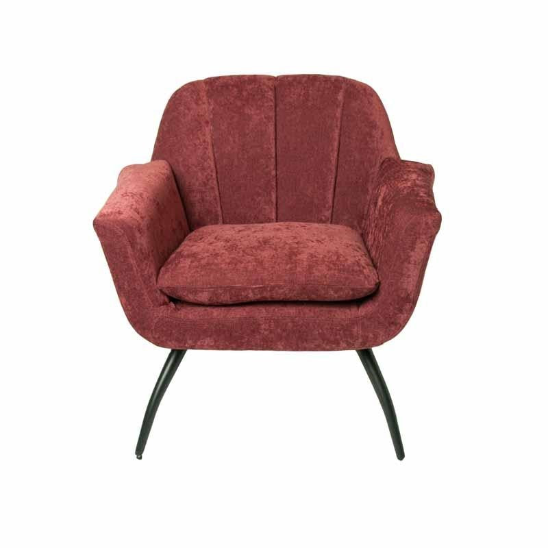 Modern Chenille Upholstered Red Cocktail Armchair with Curved Backrest - Home Furniture Interiors