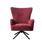 Contemporary Red Chenille Swivel Wing Back Armchair with Steel Base