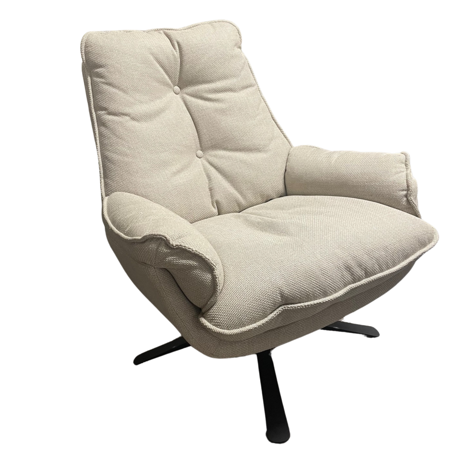 Oatmeal Plush Cushioning Twill Easy Armchair with Black Swivel Base