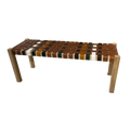 Artisan Natural Wood Bench with Multicoloured Leather Weave Seat