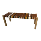 Artisan Natural Wood Bench with Multicoloured Leather Weave Seat