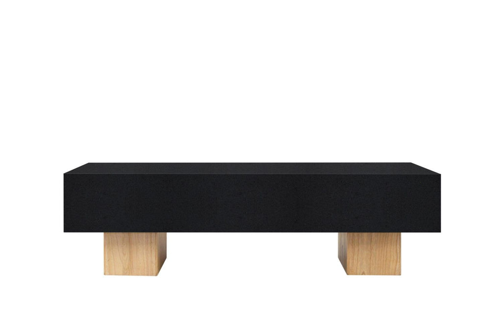 Dark Steel Polymer Concrete Bench with Mindi Wood Base - Home Furniture Interiors