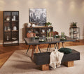 Dark Steel Polymer Concrete Bench with Mindi Wood Base - Home Furniture Interiors