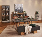 Dark Steel Polymer Concrete Bench with Mindi Wood Base - Home Furniture Interiors