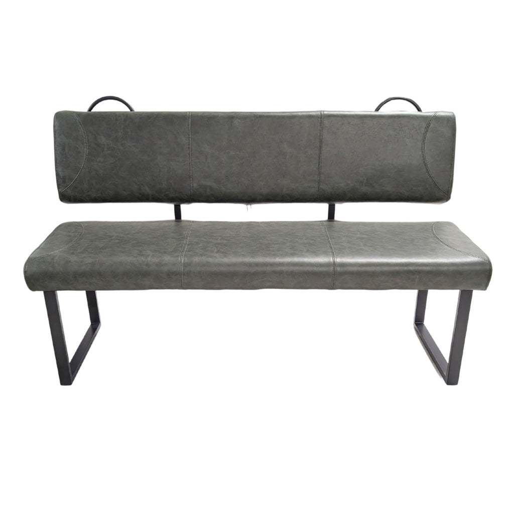 Dark Green Vegan Leather Dining Bench with Padded Backrest