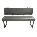 Dark Green Vegan Leather Dining Bench with Padded Backrest