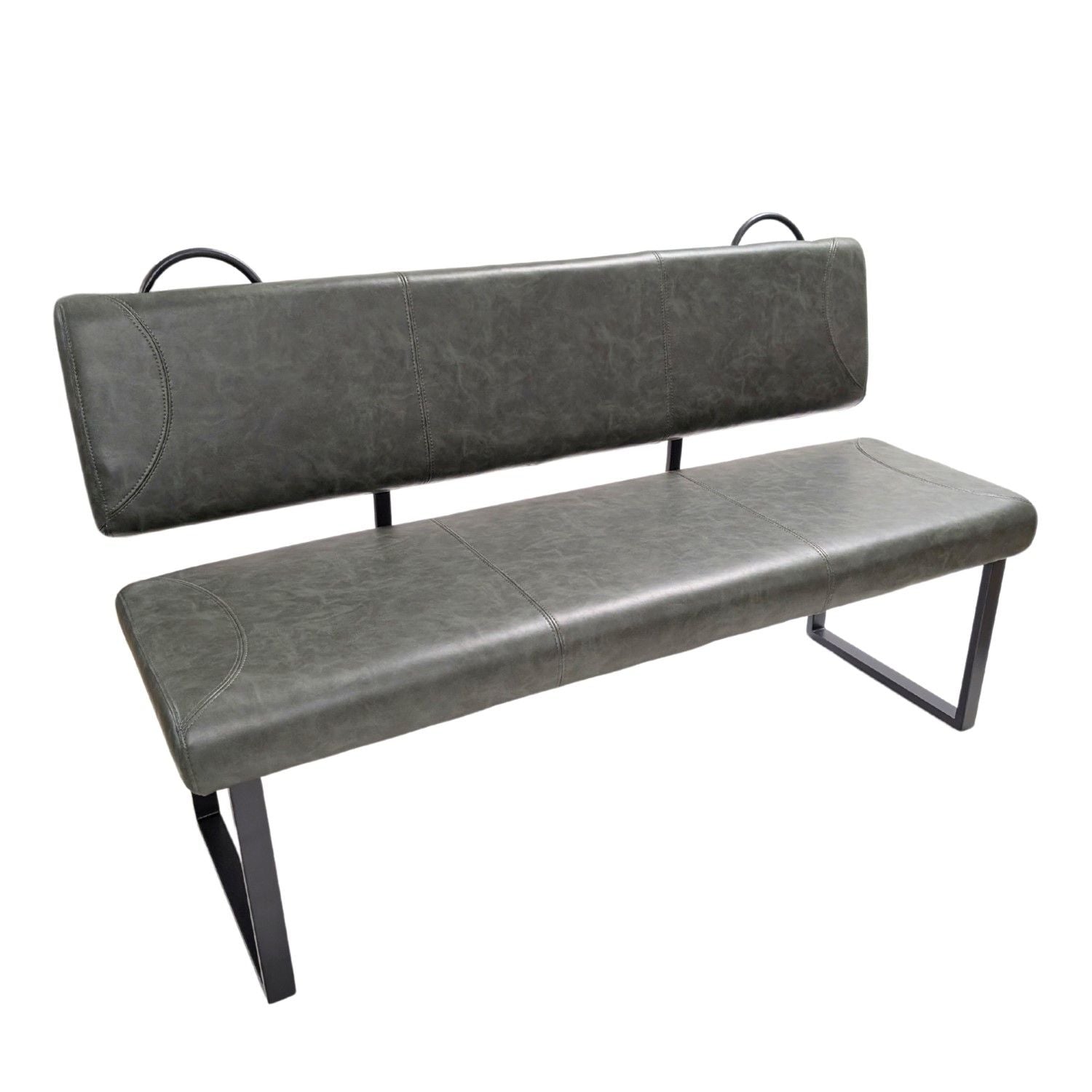 Dark Green Vegan Leather Dining Bench with Padded Backrest - Home Furniture Interiors