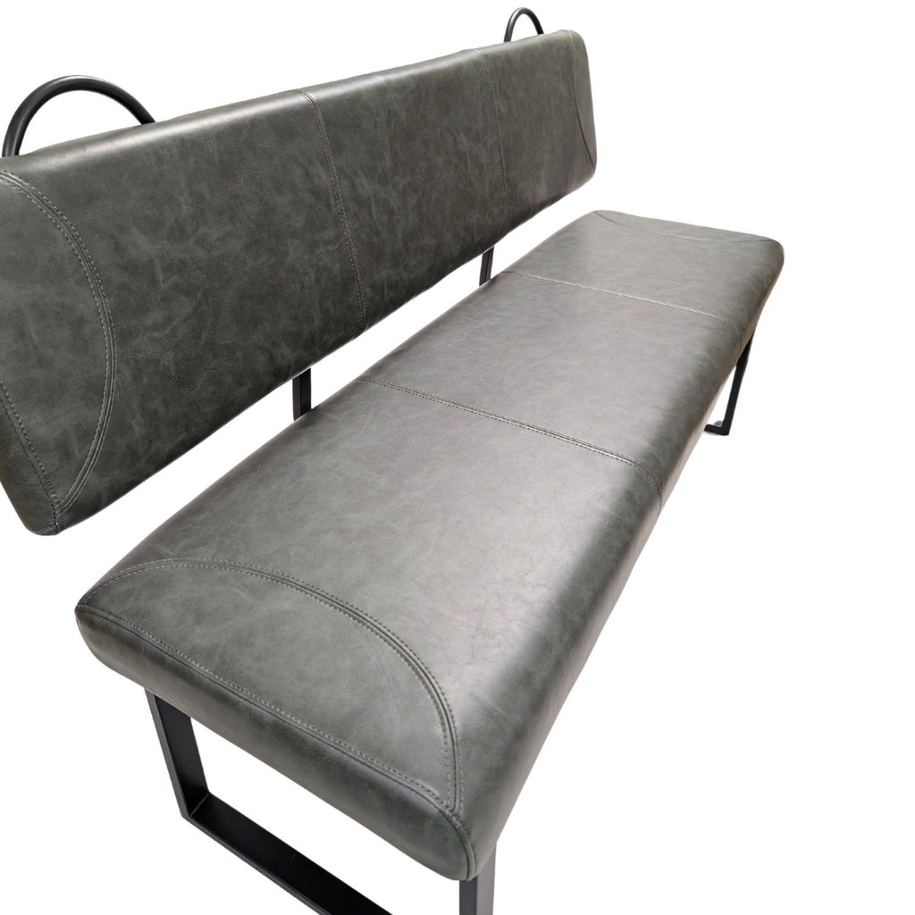 Dark Green Vegan Leather Dining Bench with Padded Backrest - Home Furniture Interiors