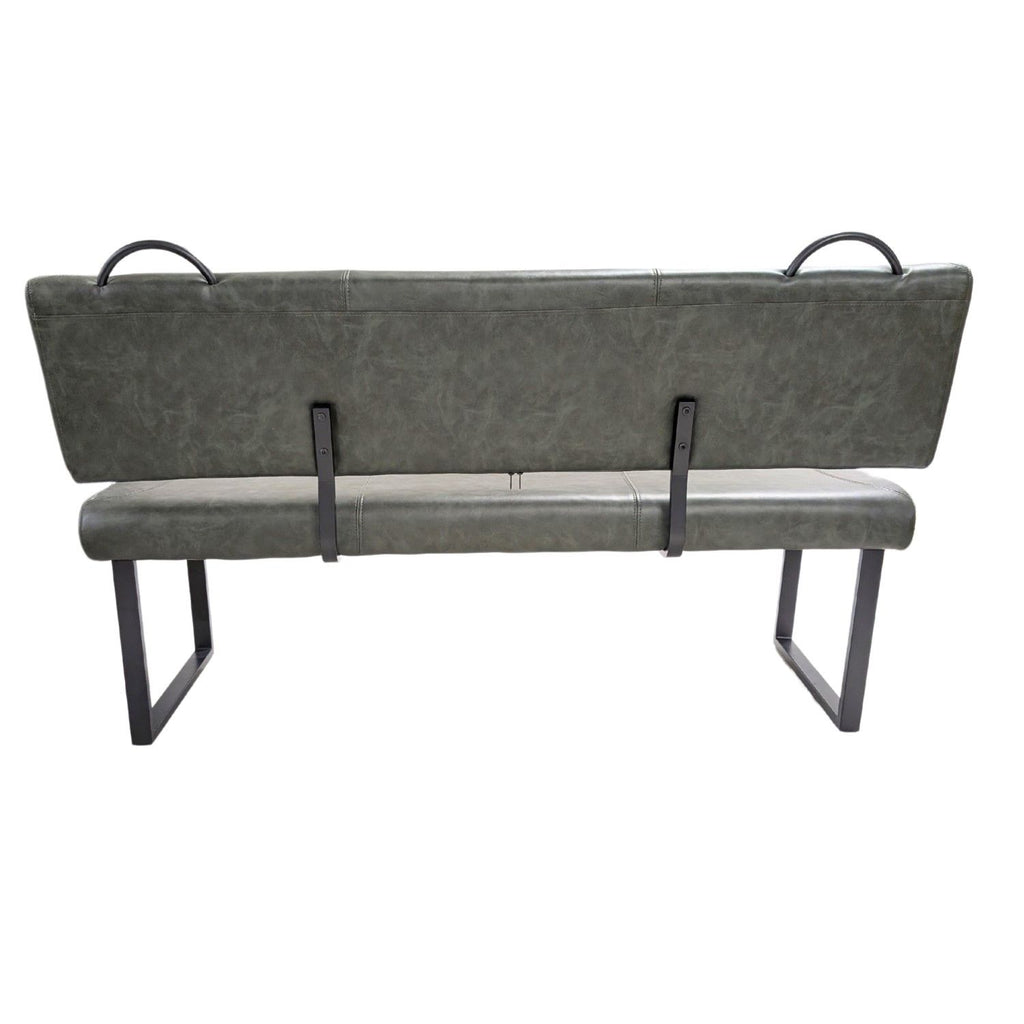 Dark Green Vegan Leather Dining Bench with Padded Backrest - Home Furniture Interiors