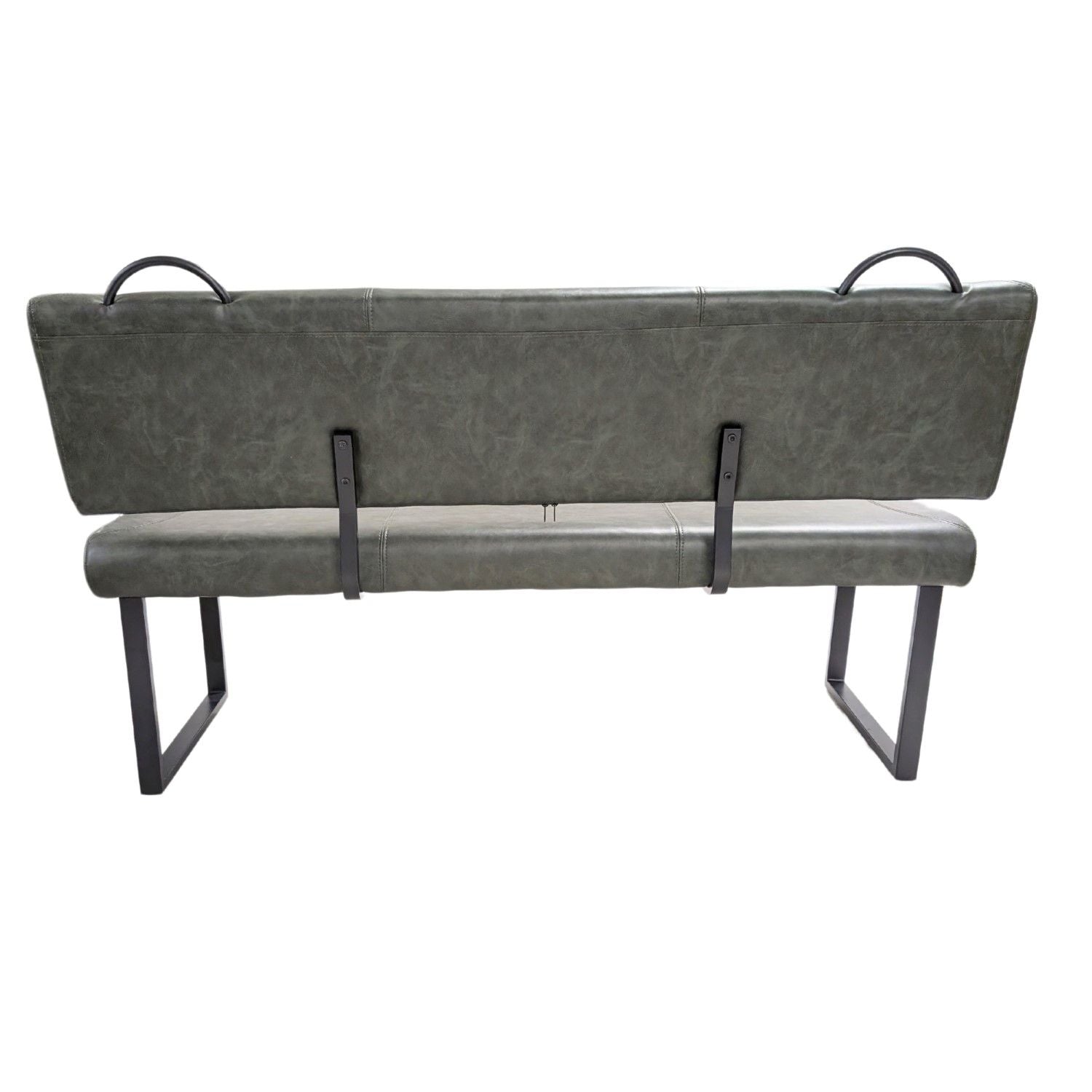 Dark Green Vegan Leather Dining Bench with Padded Backrest - Home Furniture Interiors