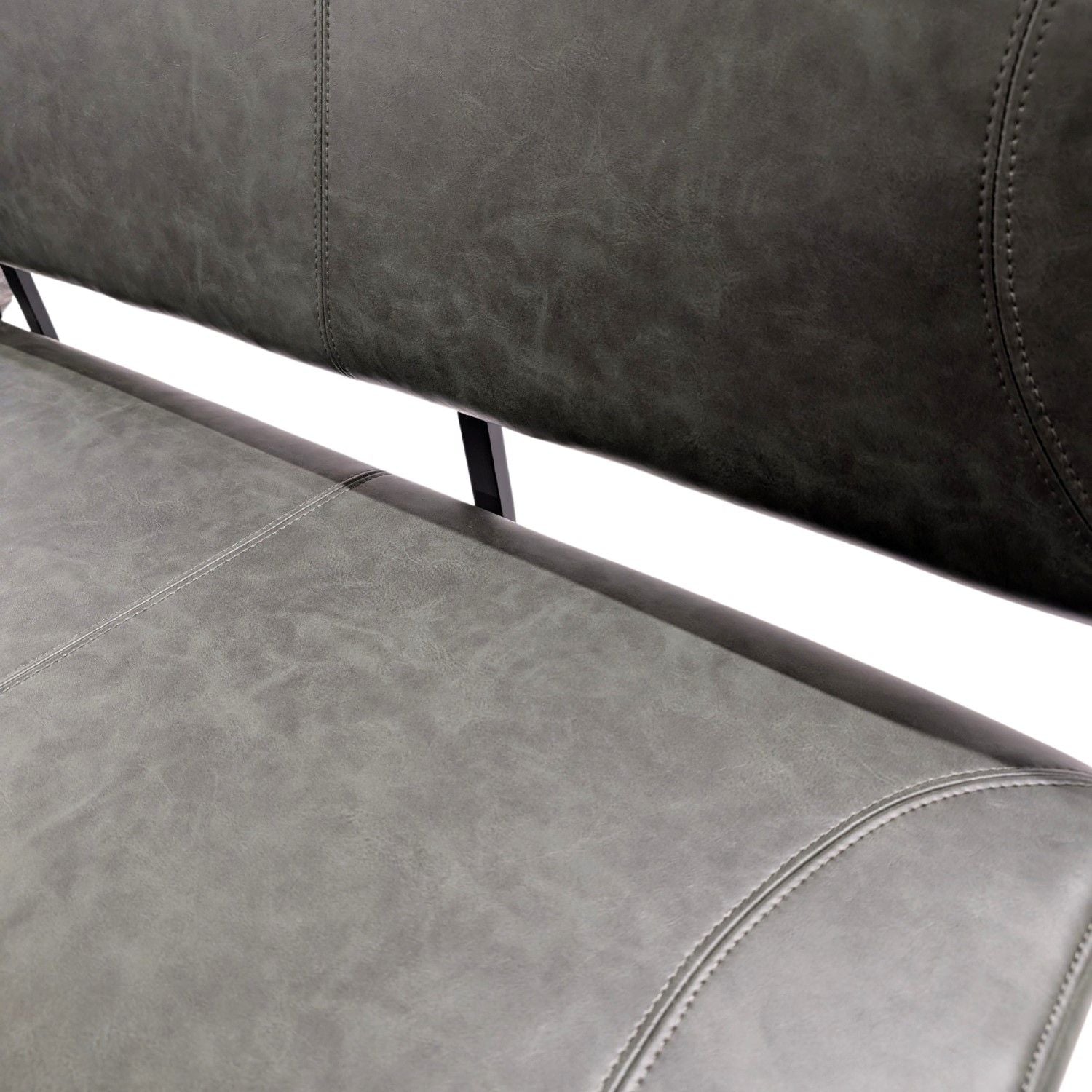 Dark Green Vegan Leather Dining Bench with Padded Backrest - Home Furniture Interiors