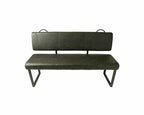 Dark Grey PU Leather and Steel Padded Dining Bench with Backrest - Home Furniture Interiors