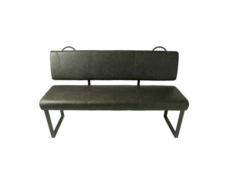 Dark Grey PU Leather and Steel Padded Dining Bench with Backrest - Home Furniture Interiors