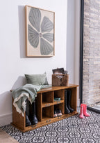 Modern Brown Natural Wood Boot Hallway Bench with Open Storage
