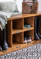 Modern Brown Natural Wood Boot Hallway Bench with Open Storage - Home Furniture Interiors