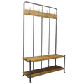 Grey Mango Wood and Black Steel Hall Bench with Coat Rack