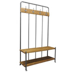 Grey Mango Wood and Black Steel Hall Bench with Coat Rack
