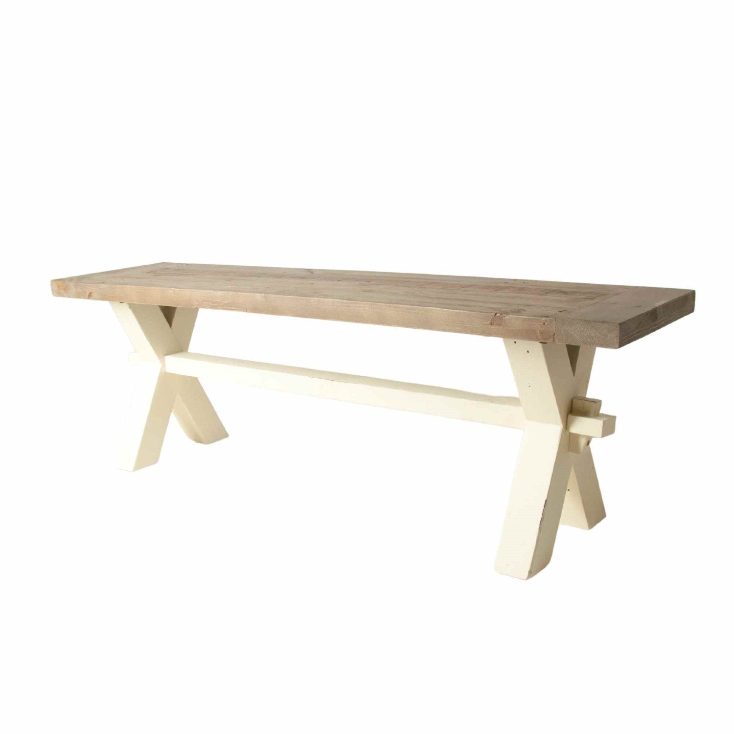Rustic Solid Pine Two Tone Bench with Distressed Matt Finish