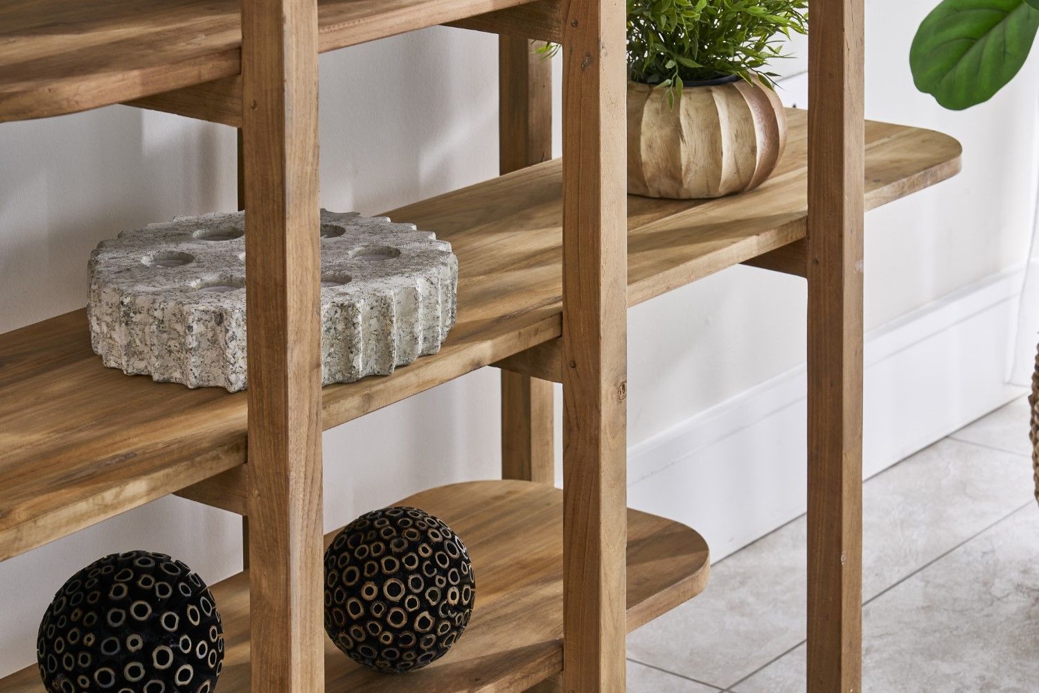 Modern Solid Wood Medium Bookcase with Sculpted Open Display Shelves - Home Furniture Interiors
