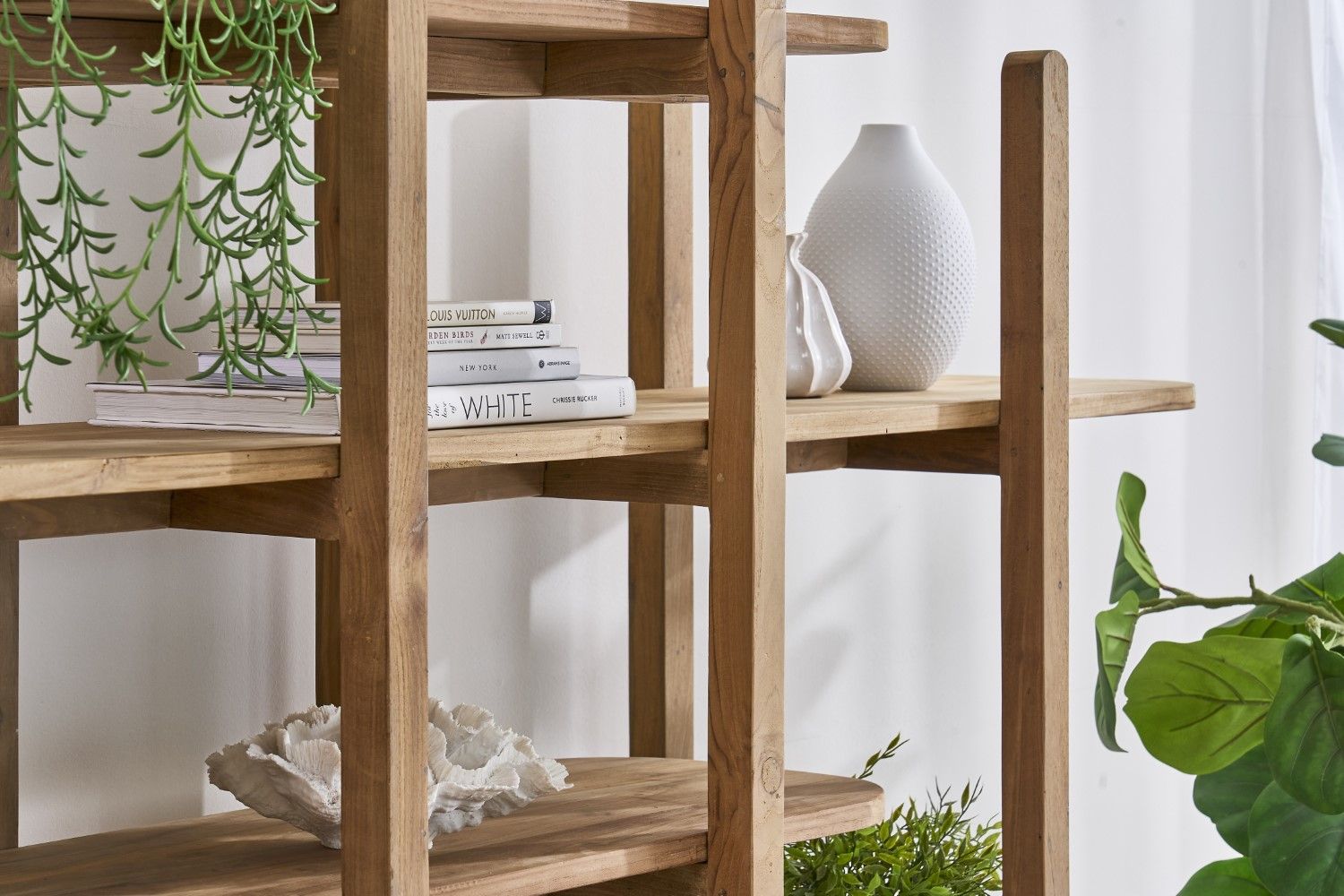 Modern Solid Wood Medium Bookcase with Sculpted Open Display Shelves - Home Furniture Interiors