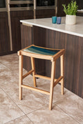 Artisan Natural Wood Counter Stool with Blue Resin Seat