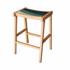 Artisan Natural Wood Counter Stool with Blue Resin Seat - Home Furniture Interiors