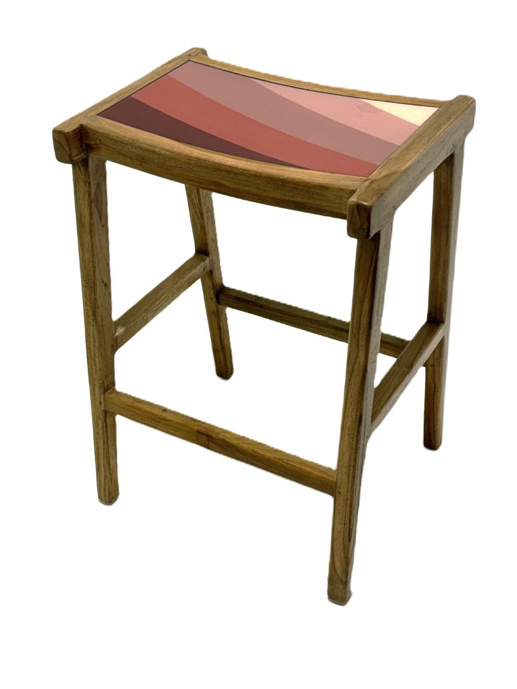 Artisan Natural Wood Counter Stool with Pink Resin Seat - Home Furniture Interiors