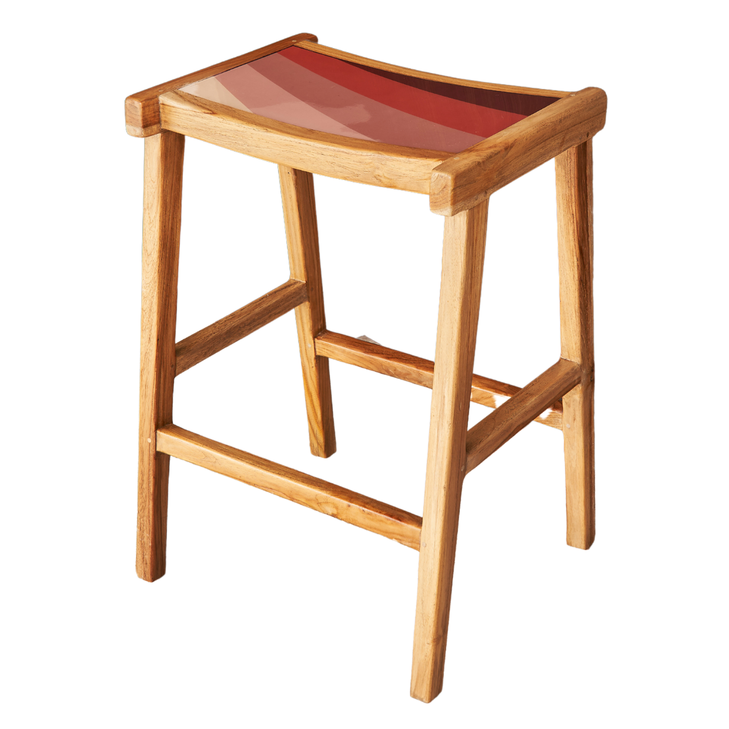 Artisan Natural Wood Counter Stool with Pink Resin Seat - Home Furniture Interiors