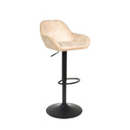 Beige Moleskin Fabric Gas Lift Bar Stool with Curved Back and Black Pedestal Base