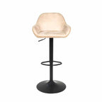 Beige Moleskin Fabric Gas Lift Bar Stool with Curved Back and Black Pedestal Base - Home Furniture Interiors