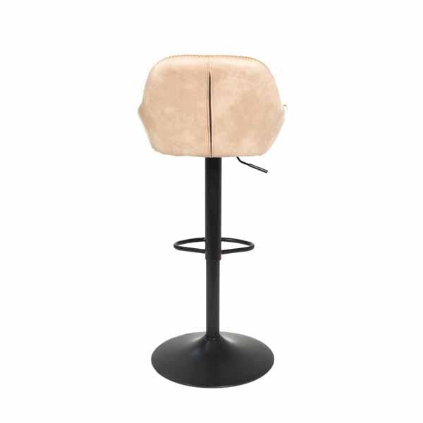 Beige Moleskin Fabric Gas Lift Bar Stool with Curved Back and Black Pedestal Base - Home Furniture Interiors