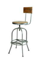 Industrial Round Mango Wood Swivel Adjustable Bar Stool with Backrest