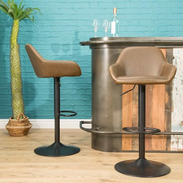 Contemporary Brown PU Leather Gas Lift Swivel Barstool with Steel Base - Home Furniture Interiors
