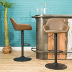 Contemporary Brown PU Leather Gas Lift Swivel Barstool with Steel Base - Home Furniture Interiors