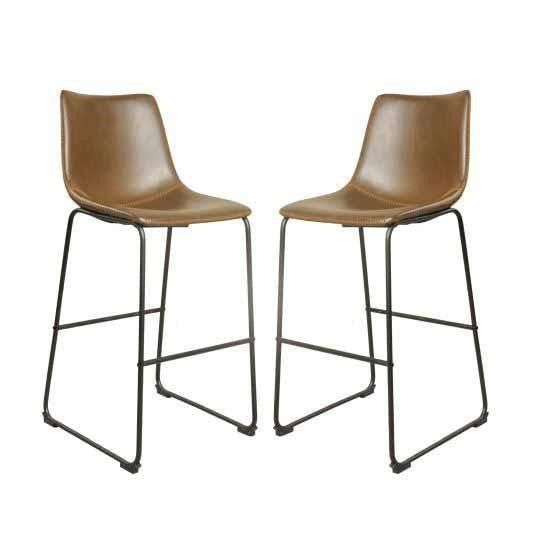 Modern Brown PU Leather Scoop Back Bar Stool with Dark Steel Legs