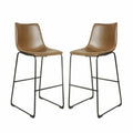 Modern Brown PU Leather Scoop Back Bar Stool with Dark Steel Legs