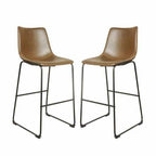 Modern Brown PU Leather Scoop Back Bar Stool with Dark Steel Legs