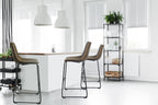 Modern Brown PU Leather Scoop Back Bar Stool with Dark Steel Legs - Home Furniture Interiors
