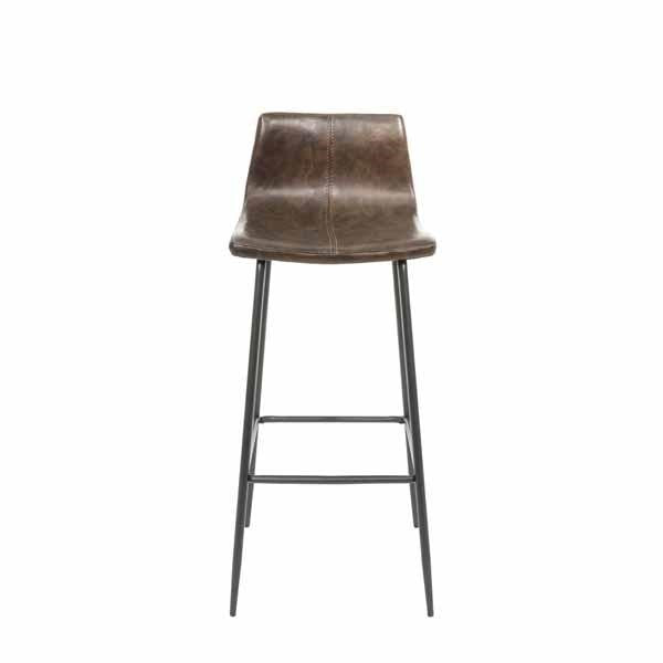 Modern Brown Vegan Leather Bar Stool with Curved Seat and Black Steel Legs - Home Furniture Interiors