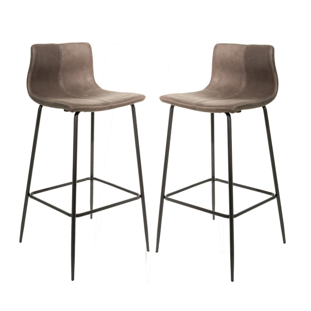 Modern Brown Vegan Leather Bar Stool with Curved Seat and Black Steel Legs - Home Furniture Interiors