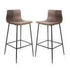 Modern Brown Vegan Leather Bar Stool with Curved Seat and Black Steel Legs - Home Furniture Interiors