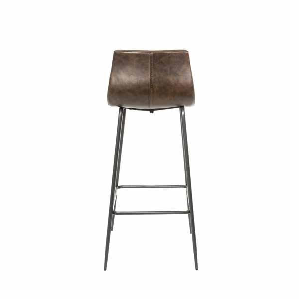 Modern Brown Vegan Leather Bar Stool with Curved Seat and Black Steel Legs - Home Furniture Interiors