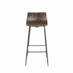 Modern Brown Vegan Leather Bar Stool with Curved Seat and Black Steel Legs - Home Furniture Interiors