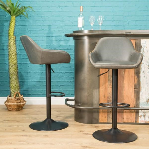 Contemporary Grey PU Leather Gas Lift Swivel Barstool with Steel Base - Home Furniture Interiors