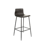 Modern Grey Vegan Leather Bar Stool with Curved Seat and Black Steel Frame