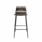 Modern Grey Vegan Leather Bar Stool with Curved Seat and Black Steel Frame - Home Furniture Interiors