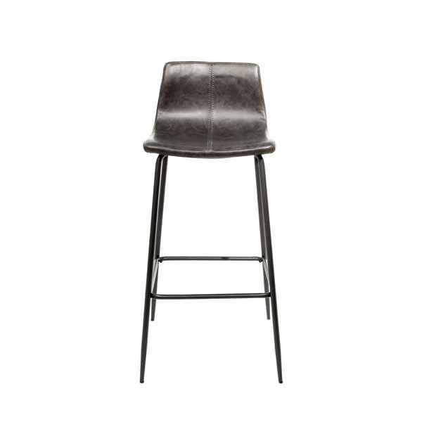 Modern Grey Vegan Leather Bar Stool with Curved Seat and Black Steel Frame - Home Furniture Interiors