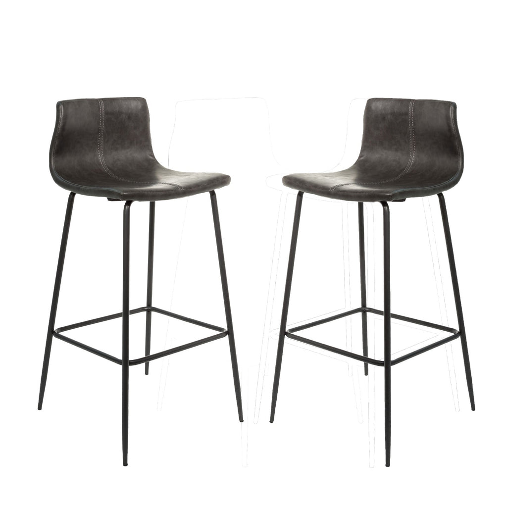 Modern Grey Vegan Leather Bar Stool with Curved Seat and Black Steel Frame - Home Furniture Interiors