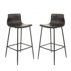 Modern Grey Vegan Leather Bar Stool with Curved Seat and Black Steel Frame - Home Furniture Interiors